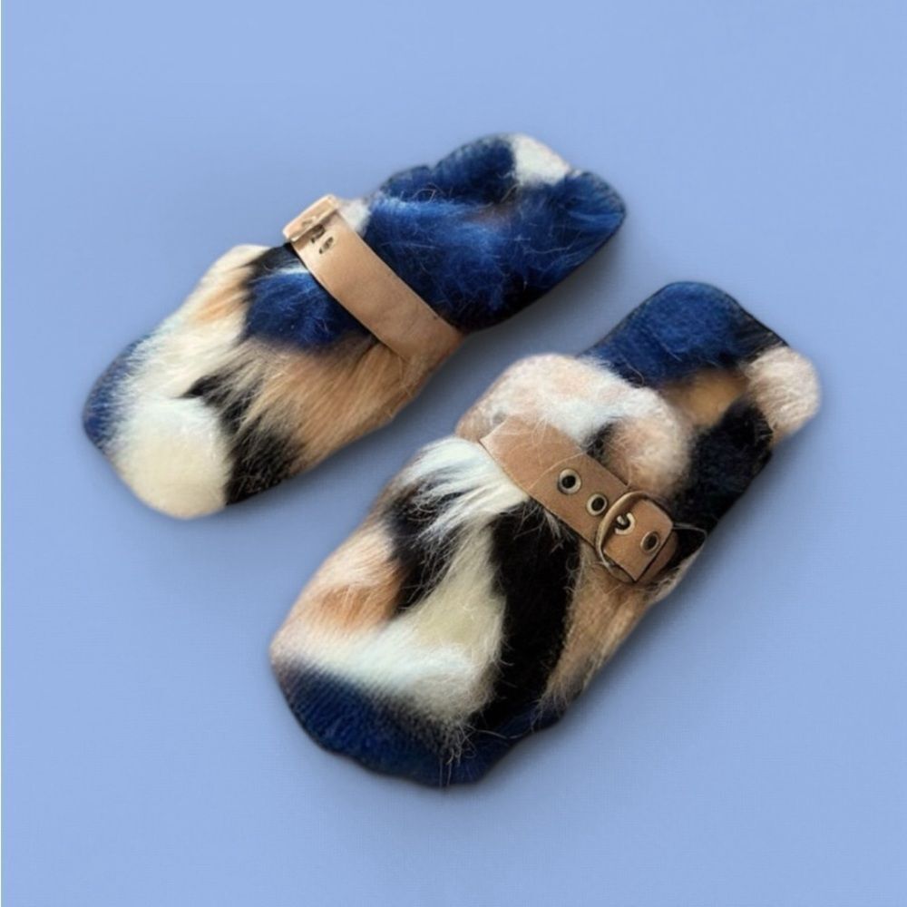 Jeffrey Campbell Rlxathome Faux Fur Mule Slide Slipper in Beige Blue Combo - Picture 5 of 16
